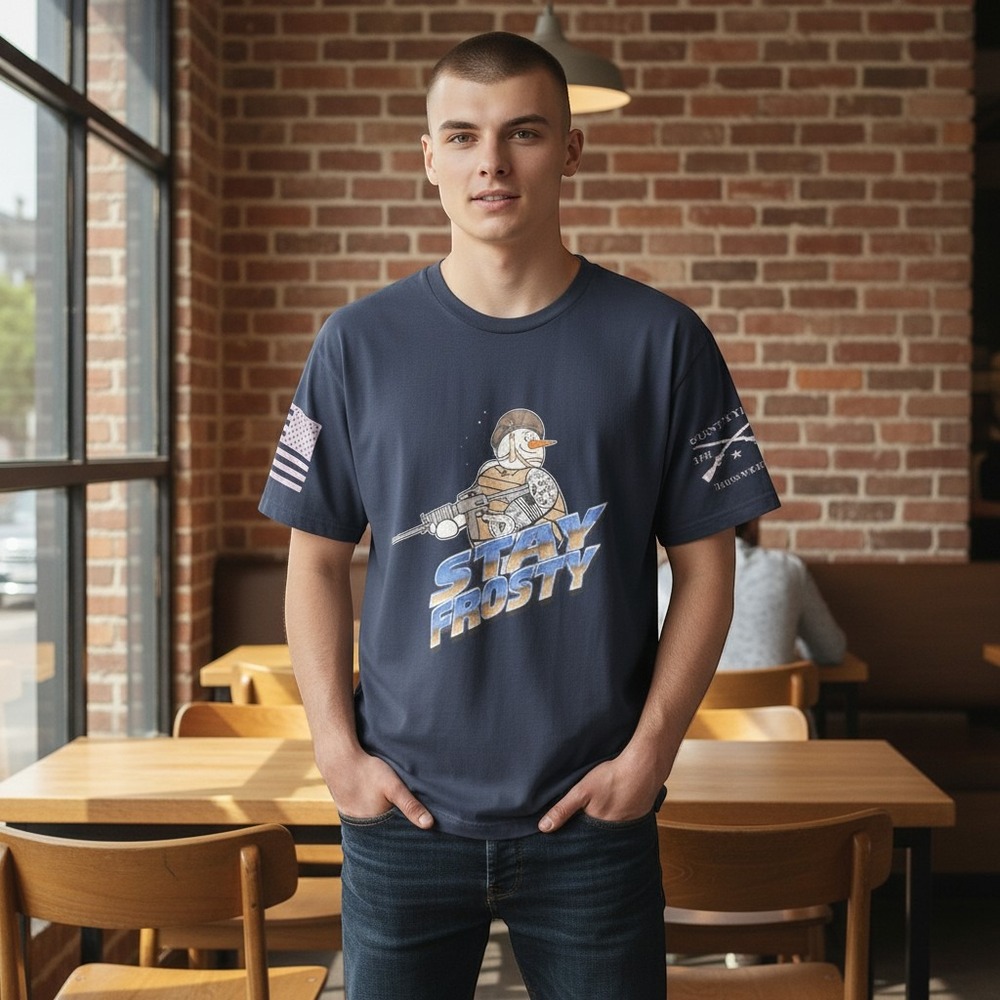 Grunt Style T-Shirt Small Navy Blue Excellent Stay Frosty Tactical Snowman Tee